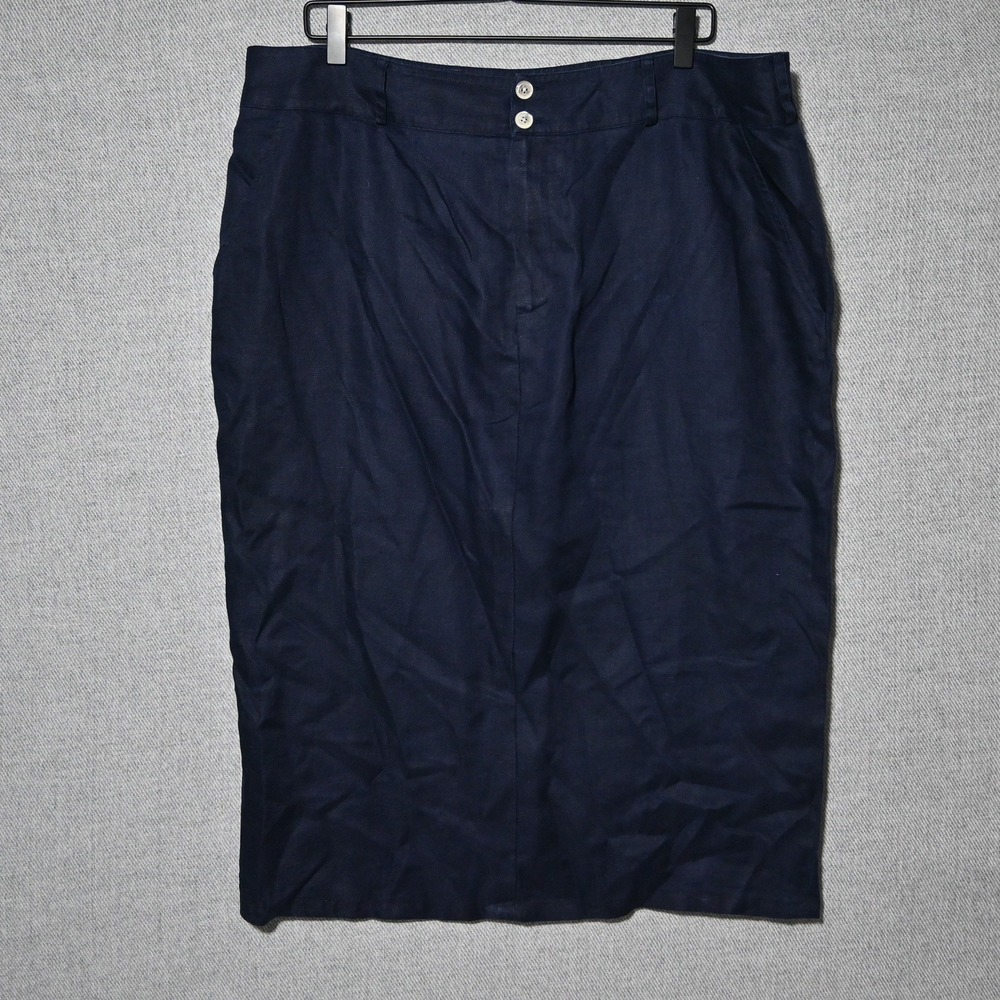Lauren Ralph Lauren Pencil Skirt Womens 18W Plus Navy Blue Linen Midi 18W
